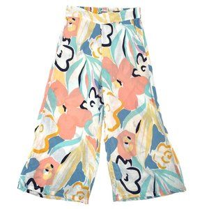 Rachel Zoe 100% Linen Abstract Floral Pastel Wide Leg Pants Boho size Small